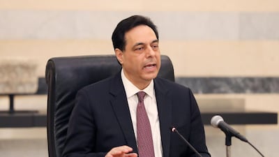 Lebanon's Prime Minister Hassan Diab speaking during a press conference at the governmental palace in the capital Beirut. Dalati and Nohra