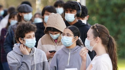 Students wait in line at the University of Kent campus in Canterbury, where the rollout of a meningitis B vaccine to about 5,000 students has begun. PA Wire