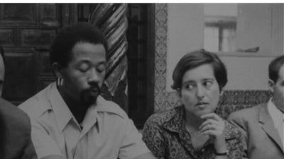 Eldridge Cleaver, left, one of the leaders of the Black Panther movement, and Elaine Mokhtefi at the National Liberation Front's headquarters in Algiers in 1969. Courtesy Elaine Mokhtefi