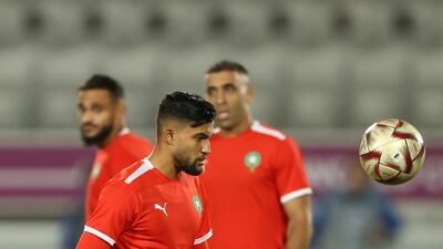 Yahya Jabrane controls the ball during the Morocco training session. Getty