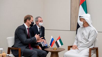 Sheikh Mohamed talks with Russia's Mr Manturov.