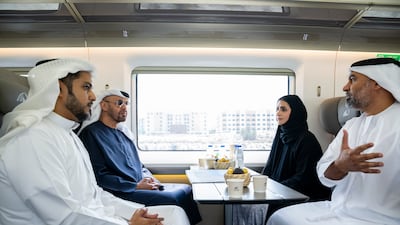 President Sheikh Mohamed takes the train from Abu Dhabi to Dubai to attend the inauguration. All photos: UAE Presidential Court