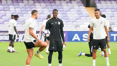Al Ain players train at Hazza bin Zayed Stadium. Pawan Singh for The National