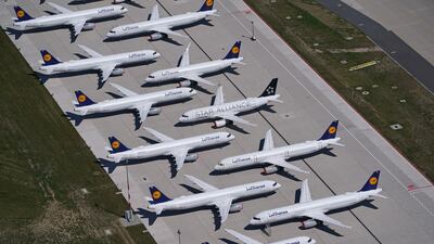 Air Lufthansa jets at the Berlin-Brandenburg Airport in Germany after they were temporarily pulled out of service due to the coronavirus-induced slowdown. Getty