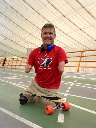 Koch training on the indoor track at the Repsol Centre in Calgary. Courtesy Chris Koch