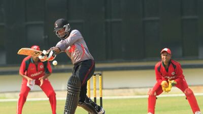 Mohammed Shahzad helped anchor the UAE batting in a low-scoring game when they struggled with moisture on the wicket. Courtesy Peter Lim / ACC