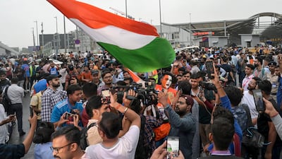 Fans gather outside the Indira Gandhi International Airport to greet the Indian players as they returned from Barbados after winning the T20 World Cup. AP