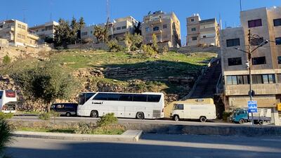 Buses line up Abdali Bus Station in Amman. Amy McConaghy / The National