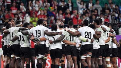 Fiji's players huddle after losing the Japan 2019 Rugby World Cup Pool D match between Wales and Fiji at the Oita Stadium in Oita. AFP