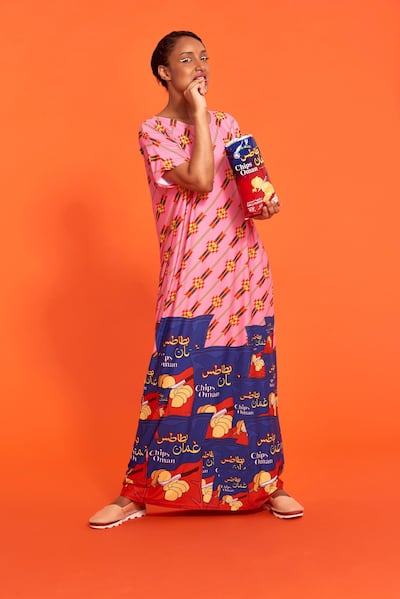 A Chips Oman-inspired kaftan from FMM Dubai's Throwback Wayback collection. Courtesy FMM Dubai