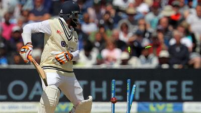 India's Ravindra Jadeja is bowled by Ben Stokes for 23. AFP