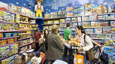 Shoppers at Hamleys in The Dubai Mall. As toy stores around the world prepare to launch new Star Wars merchandise on Friday, UAE fans will initially only be able to order products online. Jaime Puebla / The National