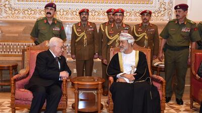 Oman's newly sworn-in Sultan Haitham bin Tariq al-Said receives condolences from Palestinian President Mahmoud Abbas in Muscat, Oman. Reuters