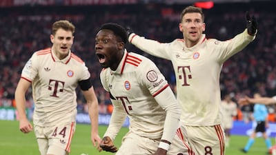 Bayern Munich defender Alphonso Davies celebrates after scoring the equaliser against Celtic in their Uefa Champions League second-leg knockout phase playoff. AFP