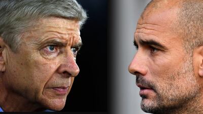 Arsenal manager Arsene Wenger and Manchester City manager Pep Guardiola. Christopher Lee / Getty Images