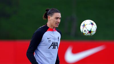 Liverpool's Darwin Nunez during the training session. PA