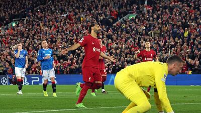 Egyptian striker Mohamed Salah celebrates his penalty. AFP