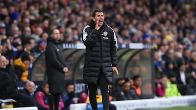 LEEDS, ENGLAND - FEBRUARY 25: Leeds head coach Javi Gracia reacts on the sidelines during his first game in charge during the Premier League match between Leeds United and Southampton FC at Elland Road on February 25, 2023 in Leeds, England. (Photo by Stu Forster / Getty Images)