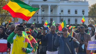 Ethiopian-American activists and others protest in front of the White House in 2021. AFP