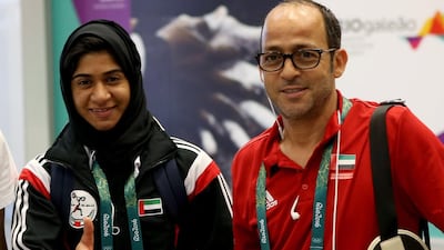 Emirati weightlifter Aisha Al Balooshi, left, with coach Ridha Ayachi in Rio for the 2016 Olympics. Photo Courtesy: WAM