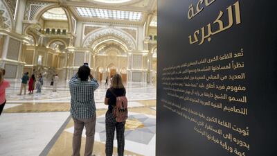 Visitors are able to see examples of Arabian craftsmanship and art and are able to create traditional calligraphy on interactive screens, as well as explore centuries of knowledge in books focusing on the UAE in the Qasr Al Watan library. Chris Whiteoak / The National