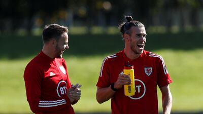 Wales' Gareth Bale, right, with Chris Gunter during training at the Vale Resort in South Wales, on Monday, August 31. The have met up ahead of September's Nations League ties against Finland and Bulgaria. Reuters