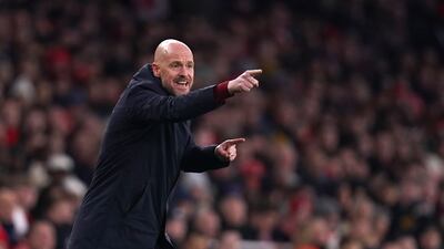 Manchester United manager Erik ten Hag gestures on the touchline during the Premier League match against Arsenal at the Emirates Stadium on January 22, 2023. PA