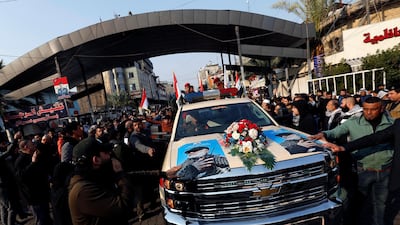 Mourners gesture as they attend the funeral of Qassem Suleimani and Abu Mahdi al-Muhandis, who were killed in an air strike at Baghdad airport, in Baghdad. Reuters