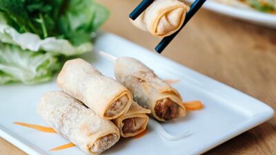 Chicken nem with lettuce and herbs from Vietnamese Foodies