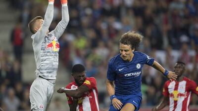David Luiz goes up for an aerial ball. Getty