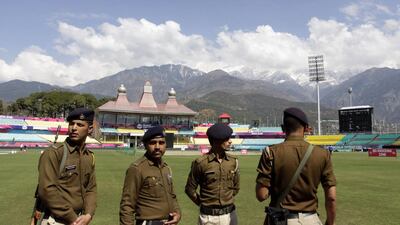 Indian security personnel stand alert ahead of the World T20 cricket tournament at The Himachal Pradesh Cricket Association Stadium in Dharamsala on March 8, 2016. AFP