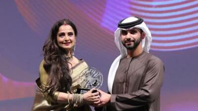 Lifetime Achievement Award Winner Indian film legend Rekha with HH Sheikh Mansoor bin Mohammed bin Rashid Al Maktoum