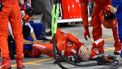 The accident occurred during the pit stop of Ferrari's Finnish driver Kimi Raikkonen. Giuseppe Cacace / AFP