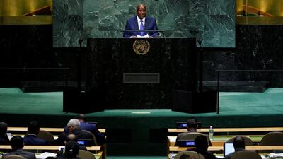 Ivorian Vice-President Daniel Kablan Duncan addresses the 73rd session of the United Nations General Assembly. REUTERS