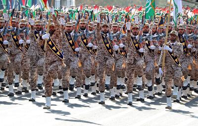 Iranian soldiers during the annual military parade marking the anniversary of the outbreak of the 1980-1988 war with Saddam Hussein's Iraq, in the capital Tehran on September 22, 2022. AFP