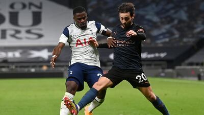 Tottenham defender Serge Aurier and City midfielder Bernardo Silva during the match in North London. AFP