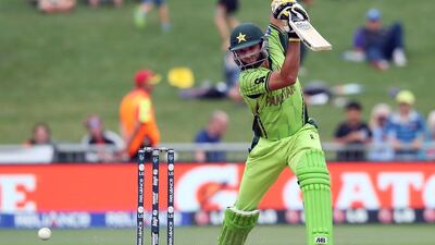 Pakistan's Shahid Afridi plays a shot during the Pool B Cricket World Cup match between the UAE and Pakistan at McLean Park in Napier on March 4, 2015. Michael Bradley / AFP