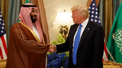 Saudi crown prince Mohammed bin Salman greets Donald Trump during a bilateral meeting with the US president in Riyadh on May 20, 2017. Evan Vucci / AP