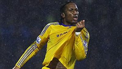 Didier Drogba reacts after scoring the only goal of the game against Portsmouth.