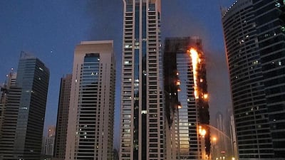 A fire gutted half of a residential tower block in Jumeirah Lakes Towers (JLT) early this morning. Christopher Ansara for The National