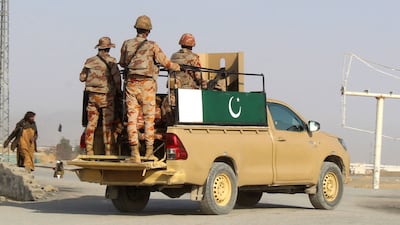Pakistani soldiers patrol near the Pakistan–Afghanistan border in Chaman. AFP