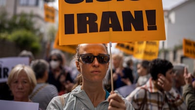 A demonstration in Madrid, Spain. Thousands have gathered in cities across Europe to support protests in Iran. AP