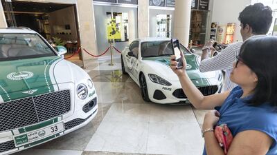 The Dubai Police stand at the Dubai Motor Show opening day. Antonie Robertson / The National