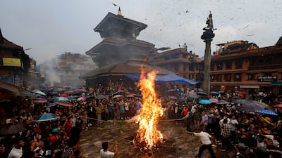 An effigy of the demon Ghantakarna is burnt to symbolise the destruction of evil during a festival in Bhaktapur, Nepal. Reuters