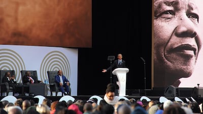 Former US President Barack Obama speaks during the annual Mandela Lecture in Johannesburg, South Africa on July 17, 2018. EPA