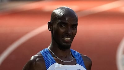 Mo Farah reacts after the 10,000m race. PA