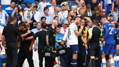 Tottenham manager Antonio Conte reacts after clashing with Thomas Tuchel. Reuters