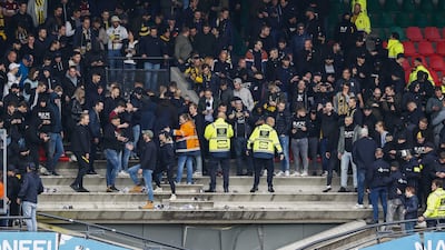 A view of the stand at NEC Nijmegen's Goffert Stadium which collapsed after Vitesse Arnhem fans celebrated their team's 1-0 Eredivisie win. There were no reports of injuries. EPA