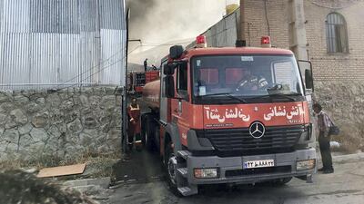 A fire engine is seen as the firefighters try to extinguish a fire that broke out at an Iranian industrial area near Tehran, Iran August 4, 2020. Reuters
