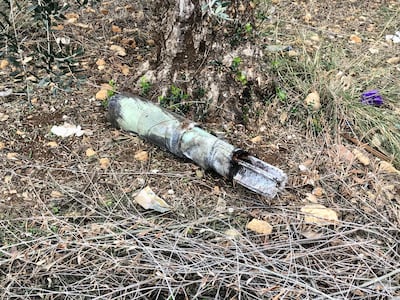 A white phosphorus shell in a garden in Dhayra. Nada Atallah / The National
